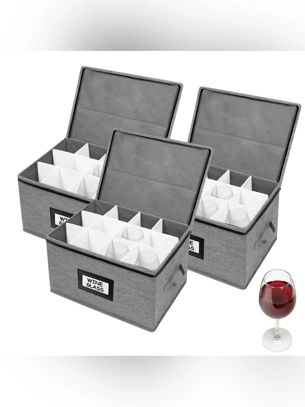 Wine Glass Storage Box 3-Pack - Holds 36 Stemware Glasses - SHIP ALONE